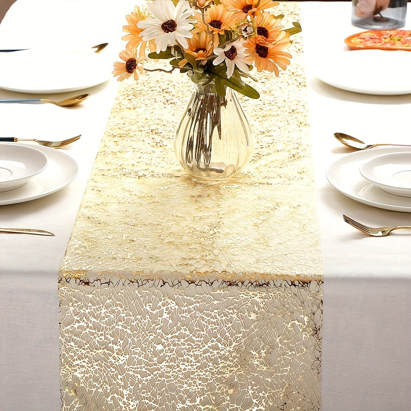 

1pc, Golden Table Runner, Sequins Solid Color Table Cover, Glitter Thin Mesh Table Runner, For Wedding Bridal Shower, Birthday Party Decor, Room Decor