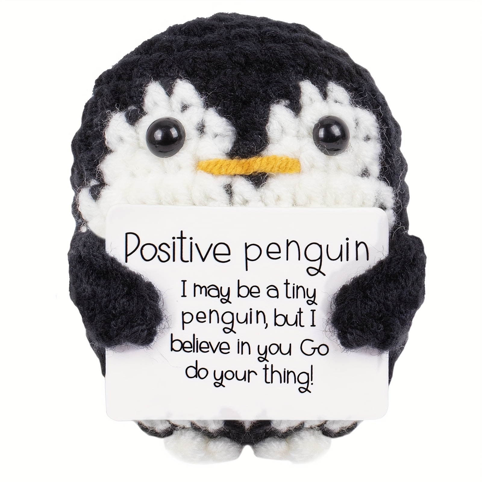 

1pc Positive Mini Crochet Penguin Plush With Encouragement Card, Cute Planter Inspired Fabric Doll, Ideal Graduation Birthday Christmas Halloween Decor, Fun Party, Home, Desktop Decor