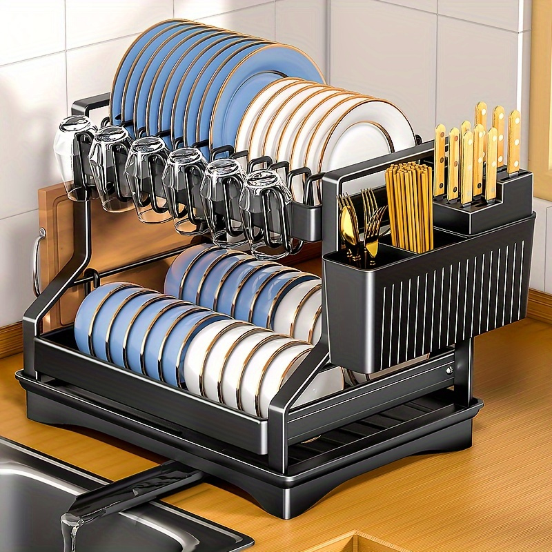 

Space-saving Kitchen Organizer - Dish Rack With Drainboard, Utensil Holder & Cup Storage For Countertop