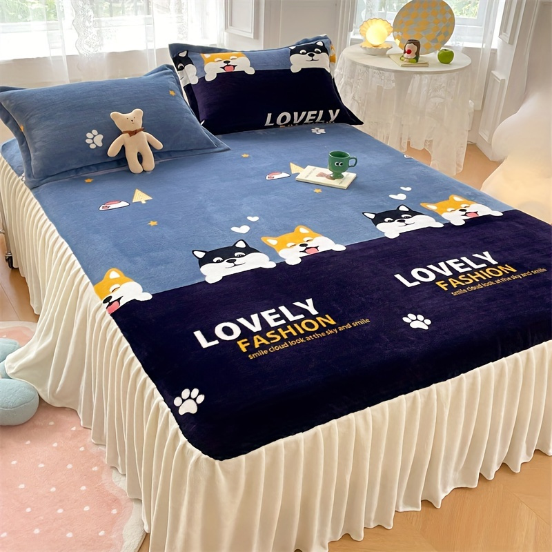 Fitted Sheet Solid Color Milk Fleece Bedding Sheet For Temu