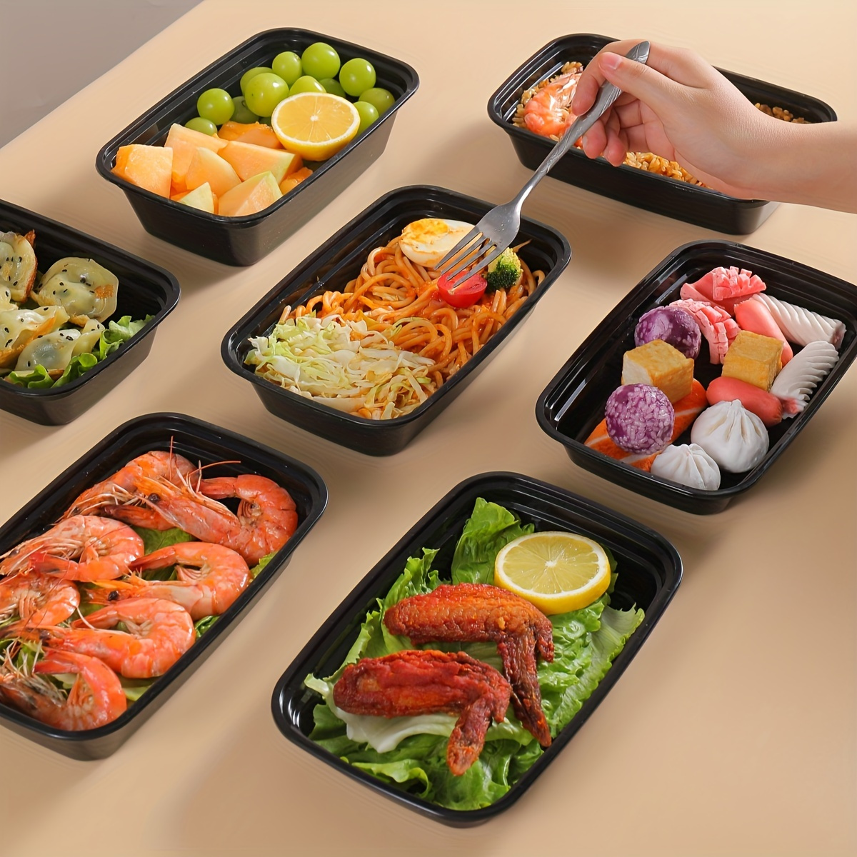 15pcs Disposable Round Plastic Bento Box 3-compartment Meal Prep