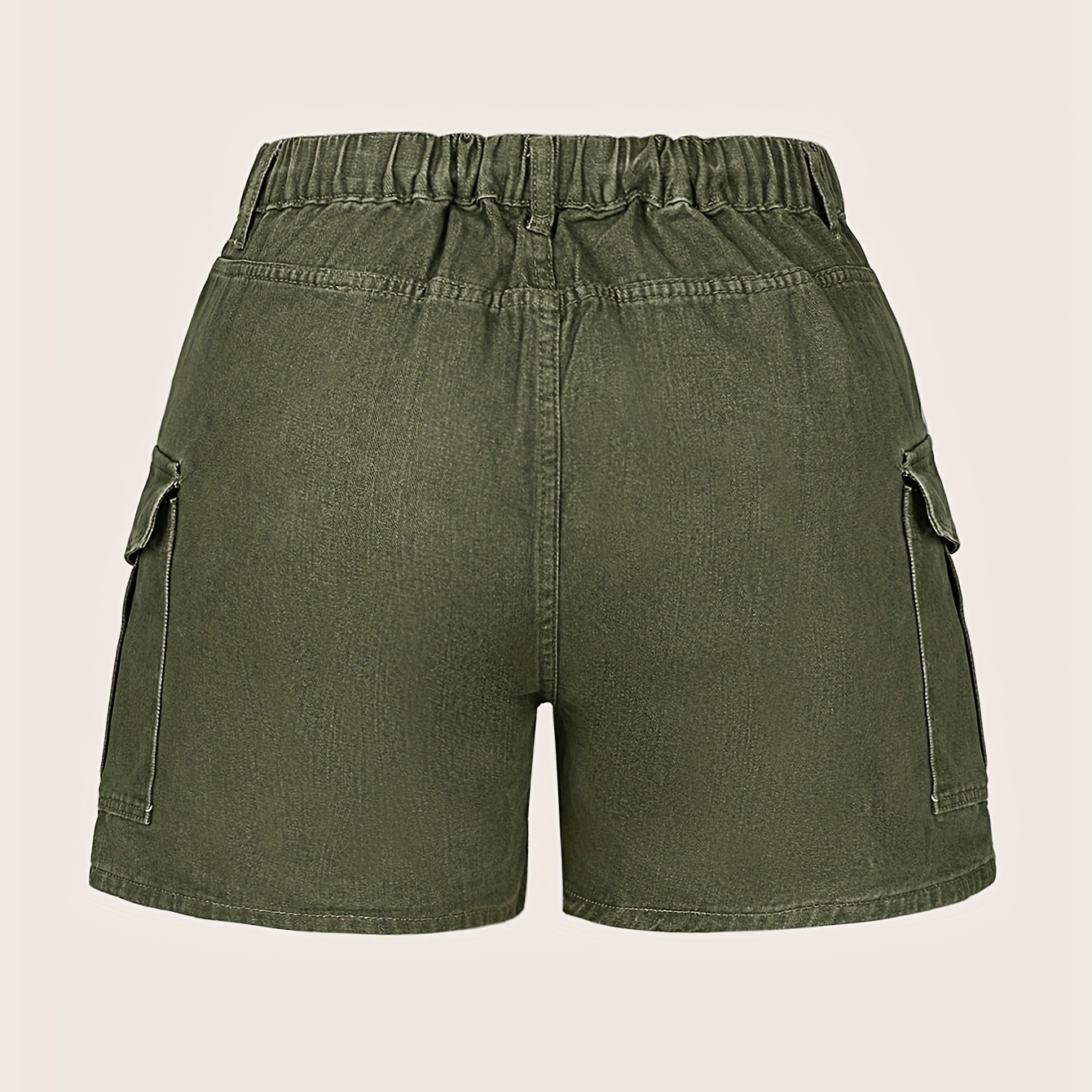 

Plus Size Elegant Plain Green Cargo Shorts, Casual Style, Fashion Trend, Women's Summer Bottoms, Outdoor Shorts, Pocket Details, Comfort Fit