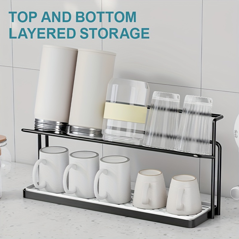 

1pc Sleek Cup & Bottle Drying Rack With Drain Tray - Space-saving Countertop Organizer For Mugs, , And More - Kitchen Storage, Kitchen Storage Rack, Standing Shelf