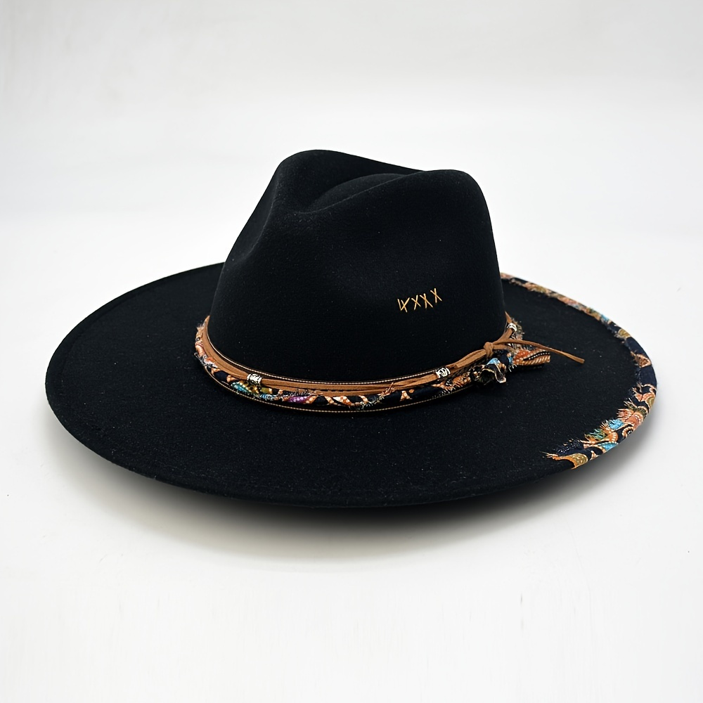 

Boho Stitching Fedoras Cap Vintage Braided Belt Decor Vintage Felt Trilby Hats For Women Autumn & Winter