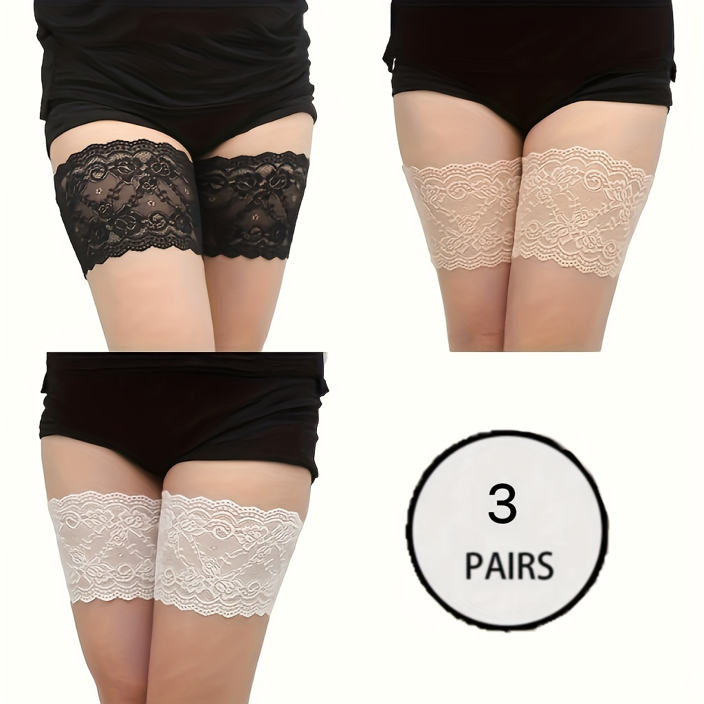 

3 Pairs Anti-chafing Leg Protectors, Non-slip Elastic Lace Thigh Bands, Women's Stockings & Hosiery