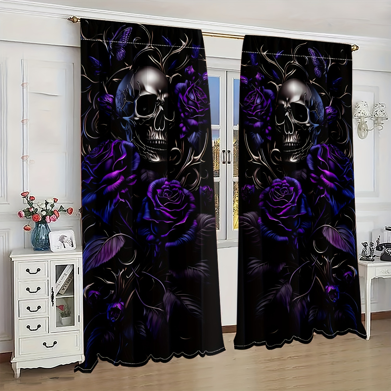 

2pcs Floral Prints Light Filtering Curtains, Semi-sheer Privacy Window Drapes Set, Decorative Window Treatments For Bedroom, Living Room, Balcony, Office, Dormitory, Bay Window, Decor, Home Decoration