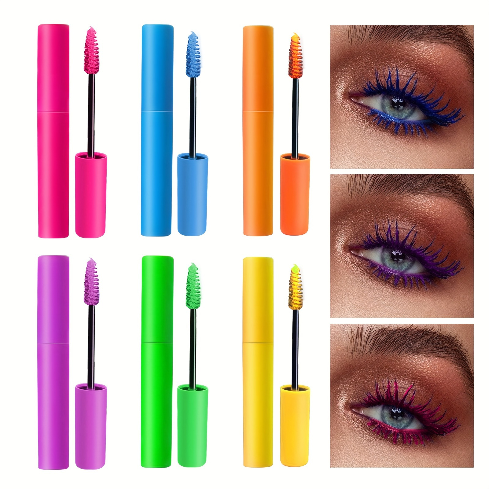 

6 Colors Mascara Rainbow Color Waterproof Mascara Silk Fiber Lash Extensions Mascara, Natural Look Mascara 0.26 Fl Oz (6 Pcs)
