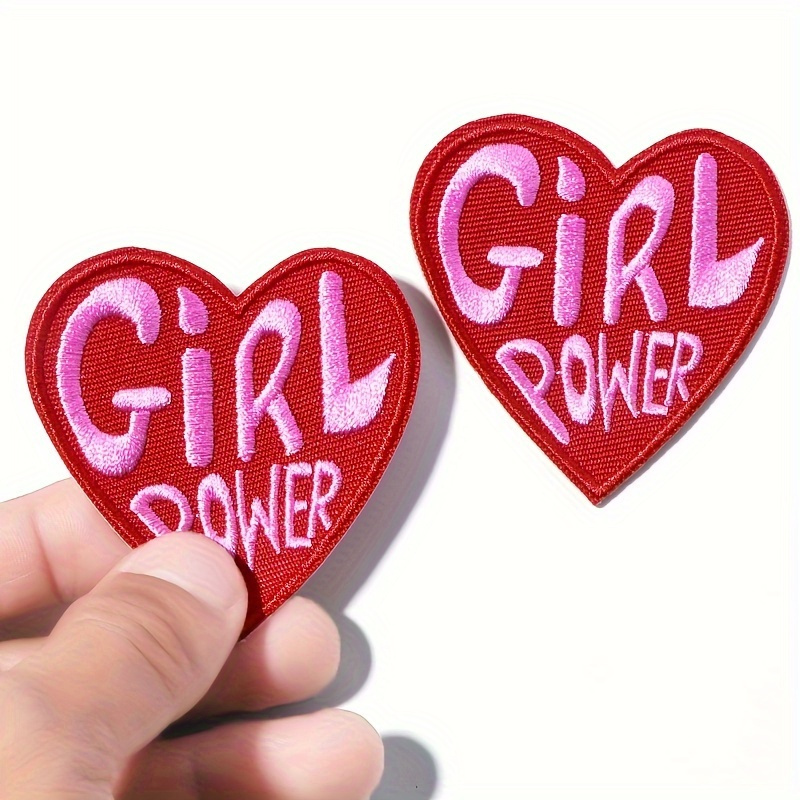 

Girl Power Heart Patches: Vintage Style Lettering On Red Background - Perfect For Women's Accessories And Clothing