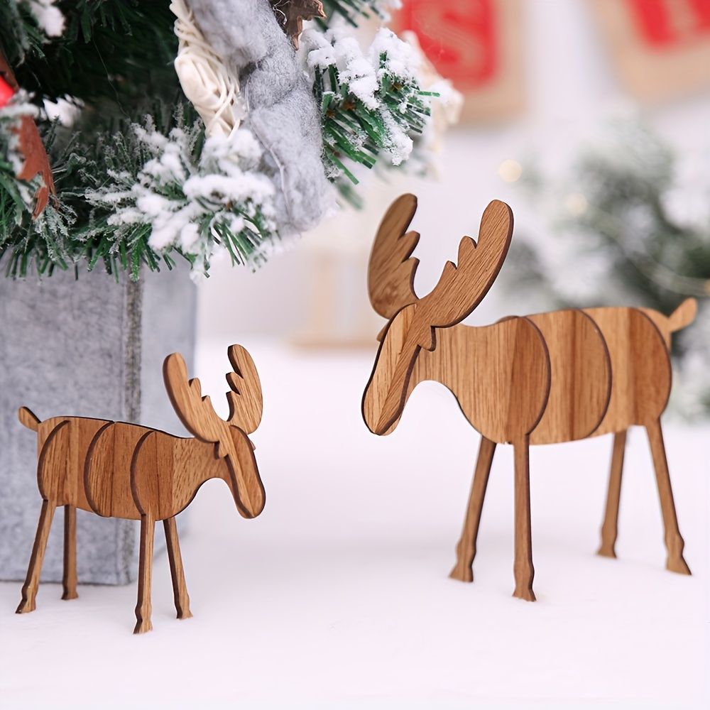 

2pcs Home Made Wooden Elk Decorations, Christmas Decorations, Cute And Creative Gift Tabletop Decorations, Decorations, Holiday Decorations, Father's Day And Day Gifts