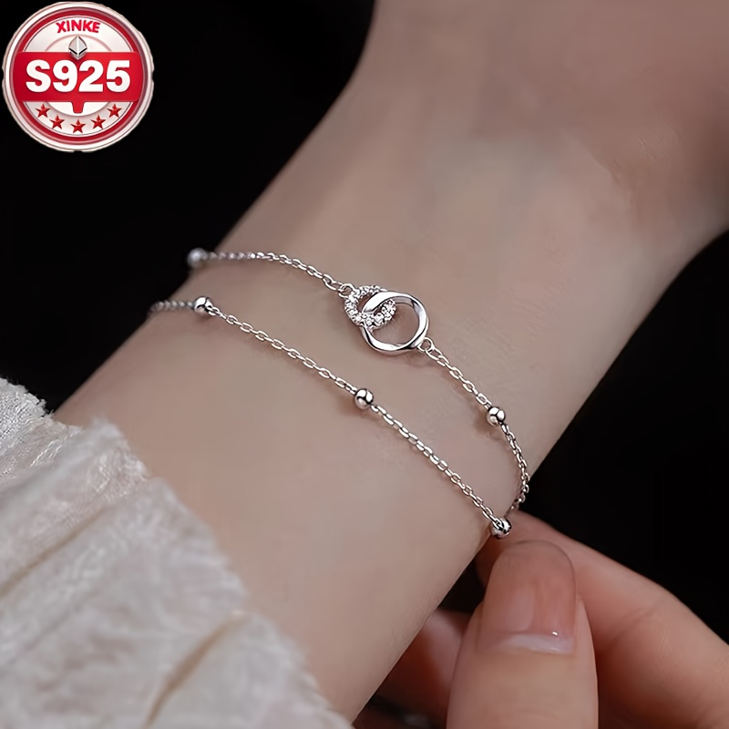 

Elegant & Sexy Double-layered Bracelet For Women - 925 Sterling Silvery With Cubic Zirconia, Parties & Gifts