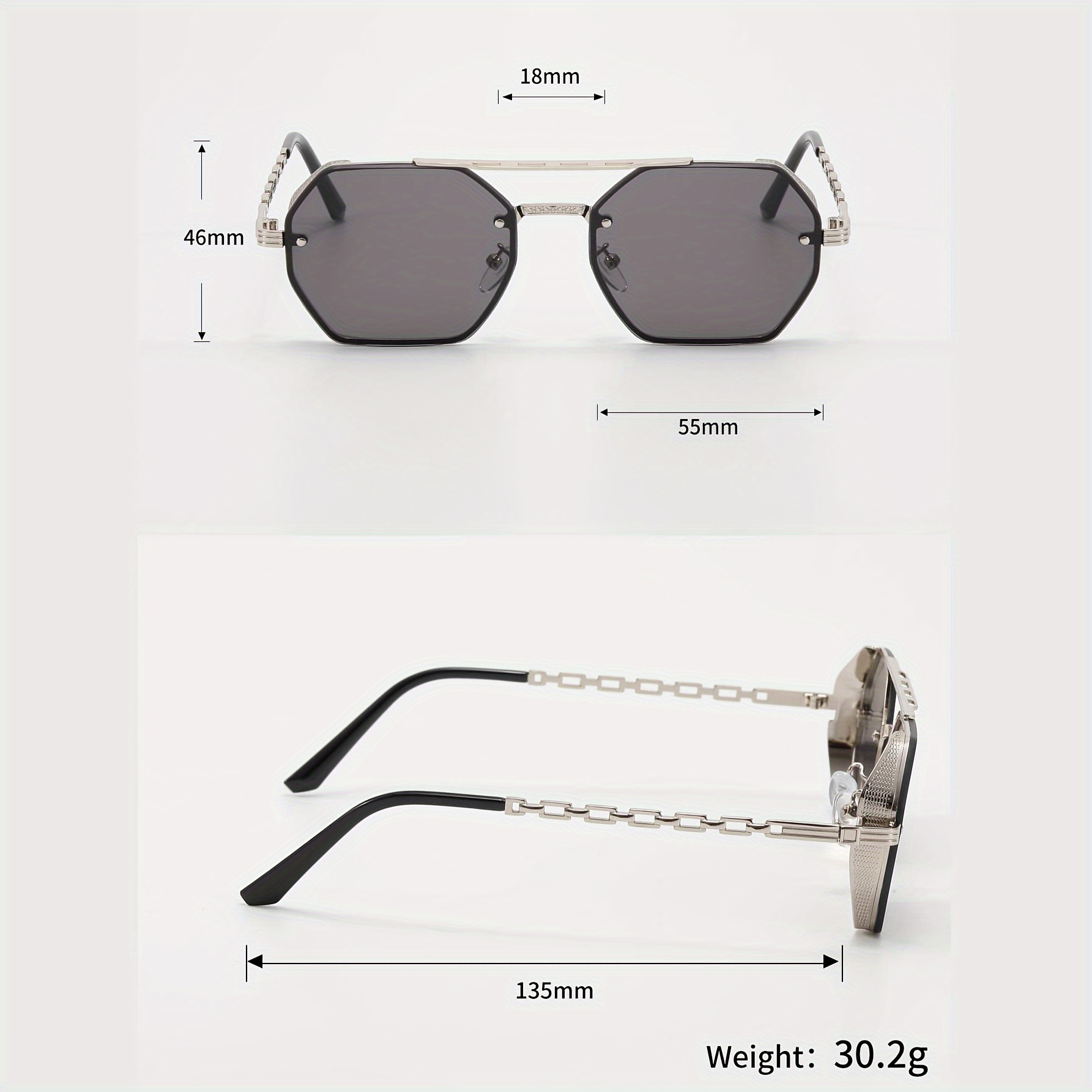 

Silver Grey Polygon Metal Frame Fashion Glasses