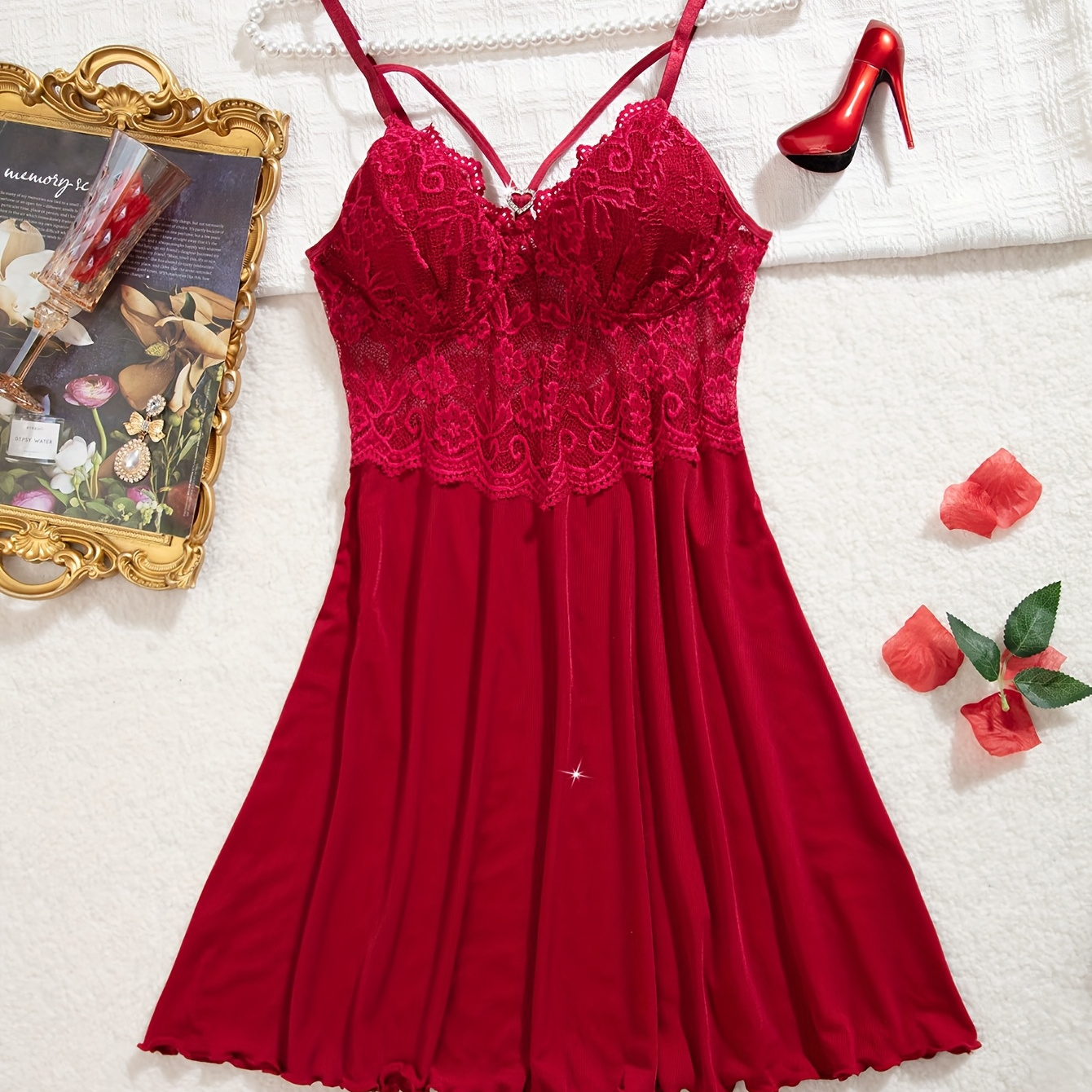 womens slip camisole dress v neck lace ribbed - Temu Belgium