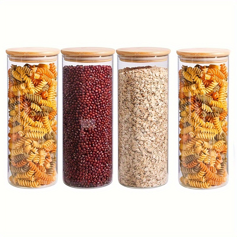 

2/3/4pcs Clear Glass Storage Containers With Bamboo Lids, Pantry Organization Jar, Spice, Blooming Tea, Coffee And Sugar Container, Small Canister Set For Kitchen