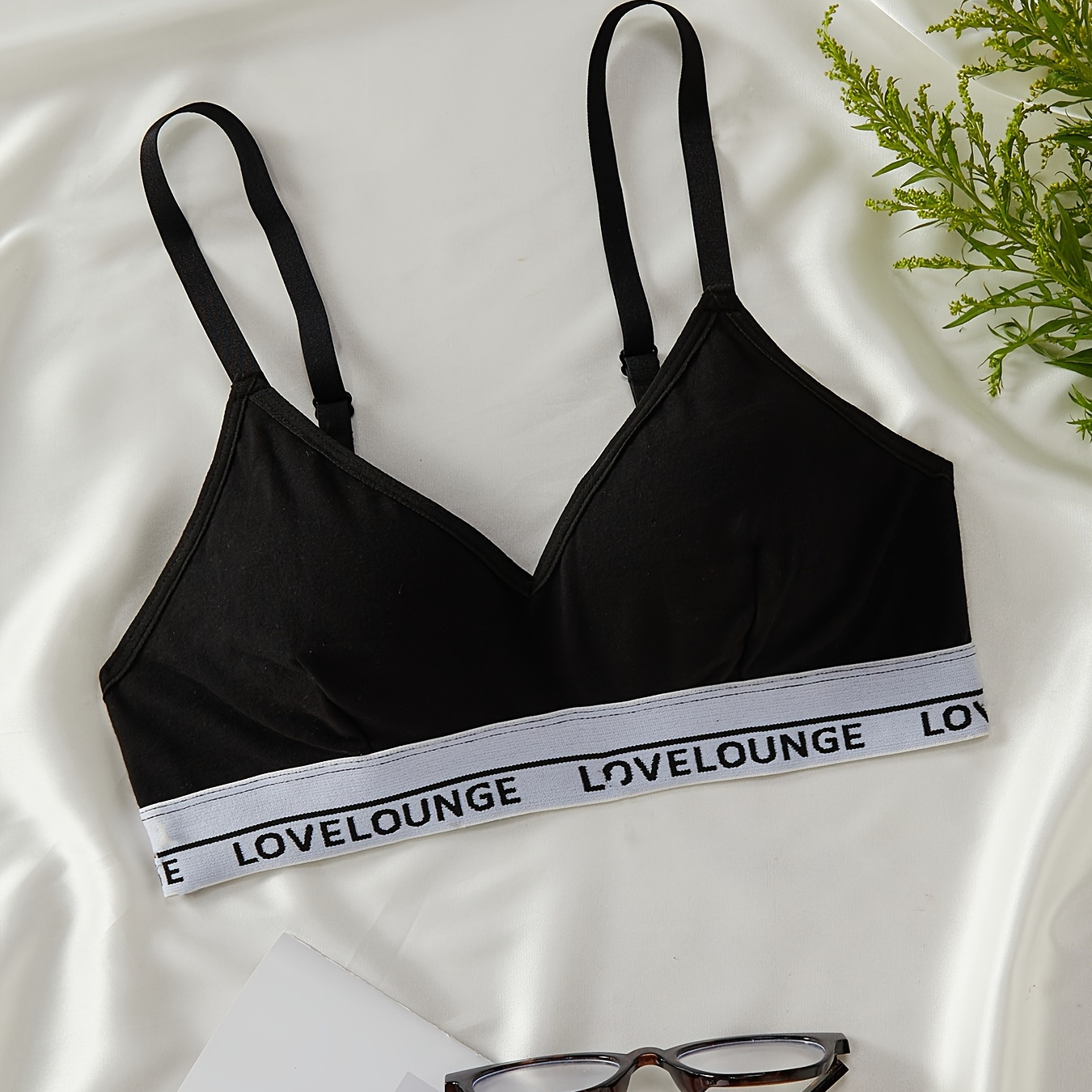 

Letter Print Wireless Bra, Comfy & Breathable Intimates Bra, Women's Lingerie & Underwear