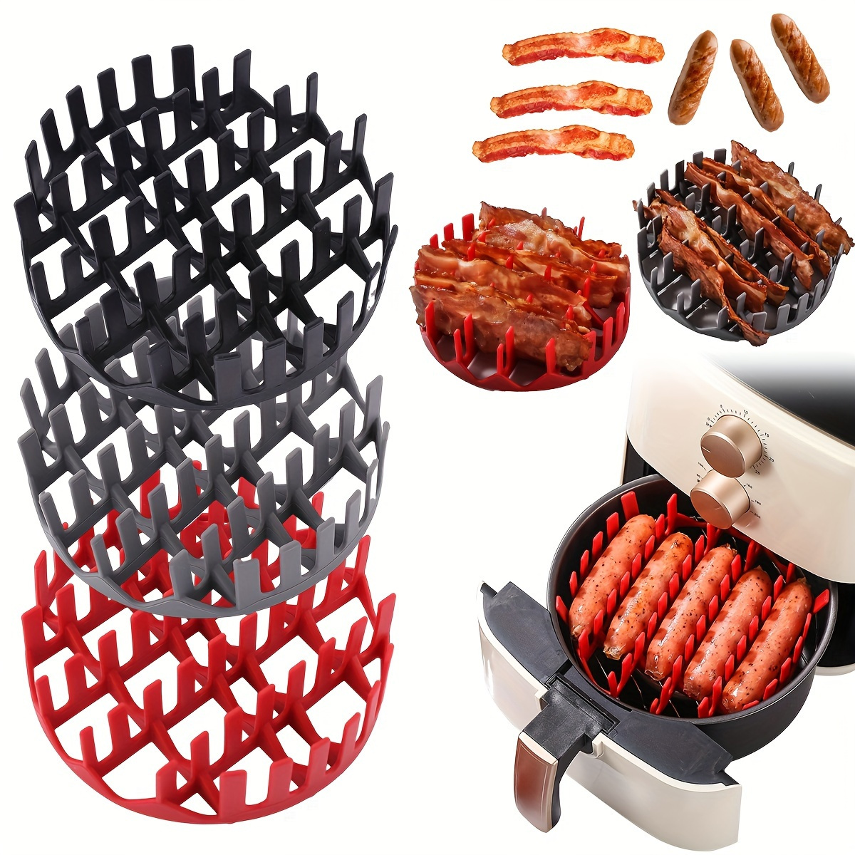 

1pc, Air Fryer Bacon Rack, 7inch/18cm, Food Grade Silicone Bacon Cooker For Meat, Sausage, And More, Home Kitchen Accessories