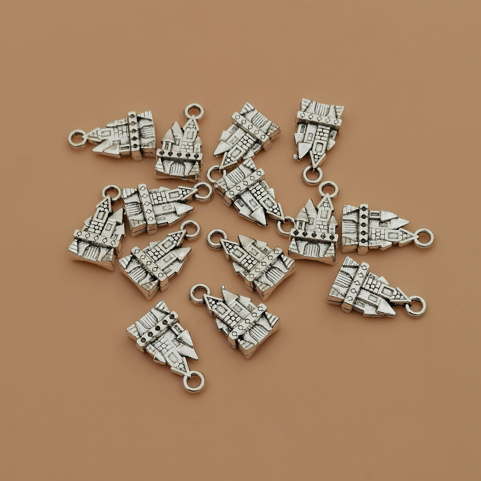 

10pcs Silvery Castle Alloy Charm Pendants For Diy Bracelet Necklace Jewelry Craft Making