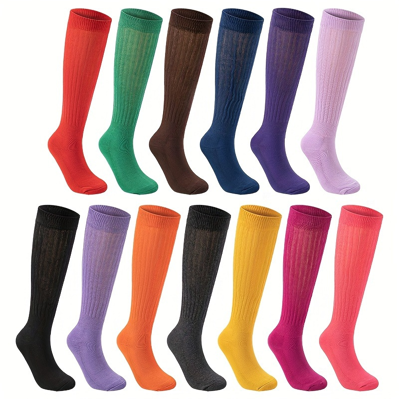 

6 Pairs/12 Pairs Of Autumn And Winter Random Color High Elastic Comfortable Long Tube Leisure Sports Daily Ladies Pile Calf Socks