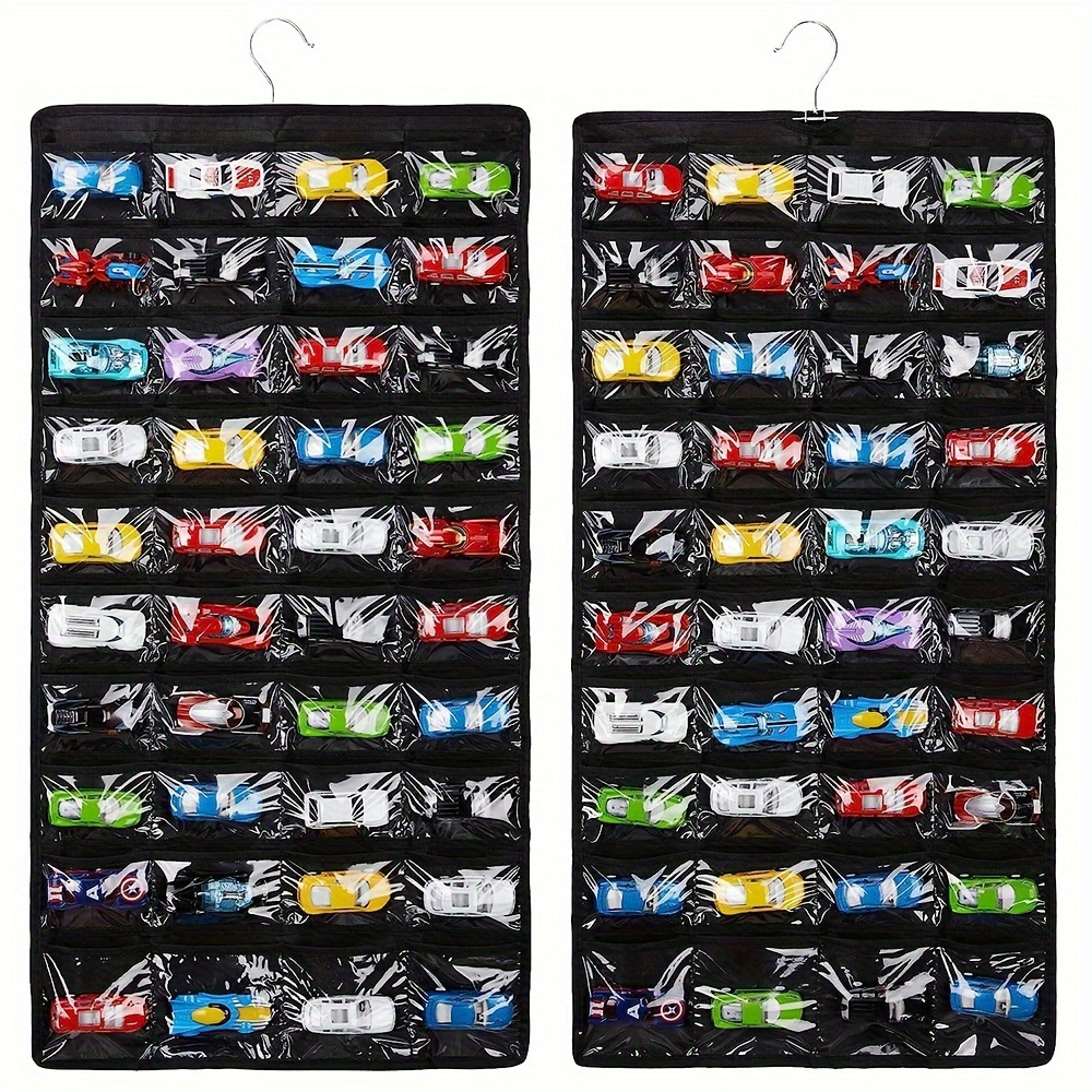 

1pc Double-sided Hanging Storage Bag With 80 Pockets, Hot Wheels Hanging Organizer, Toy Car Storage Display Bag Rack