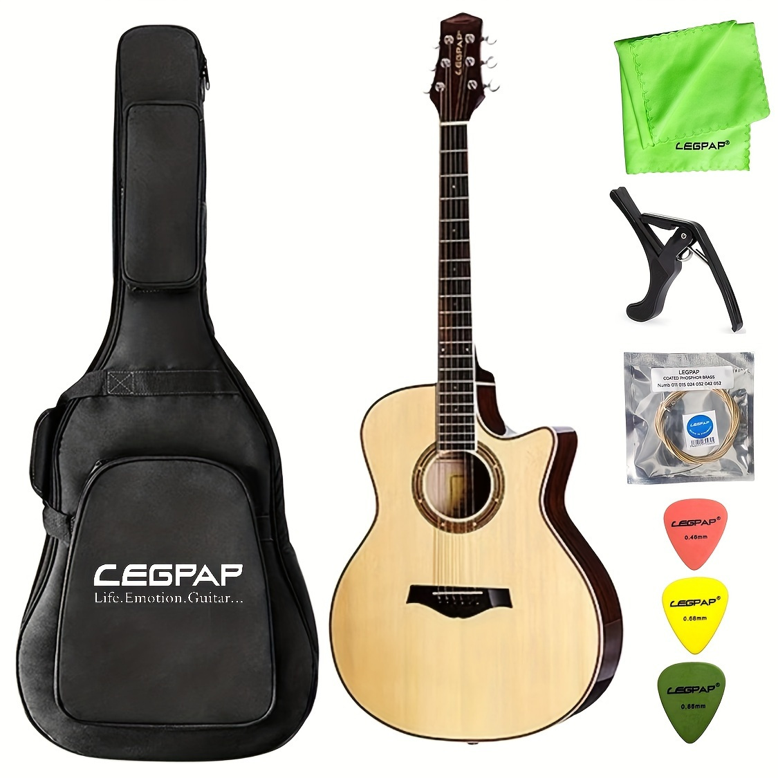 41-inch Acoustic Spruce Guitar Set, Suitable For Band Performances, Music  Rehearsals, And Beginner Music Lovers, 6-string Folk Guitar With Gig Bag,  Set Of Strings, Cloth, Capo, Pick, Suitable For 