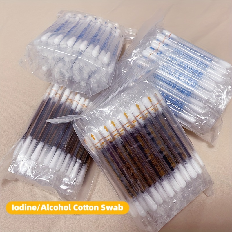 

100pcs Iodine/alcohol Cotton Swabs, Disinfection Cotton Swabs Iodine Cotton Swabs Alcohol Cotton Swabs, Cleaning Wound Care Disinfection Suitable For Outdoor & Home Use