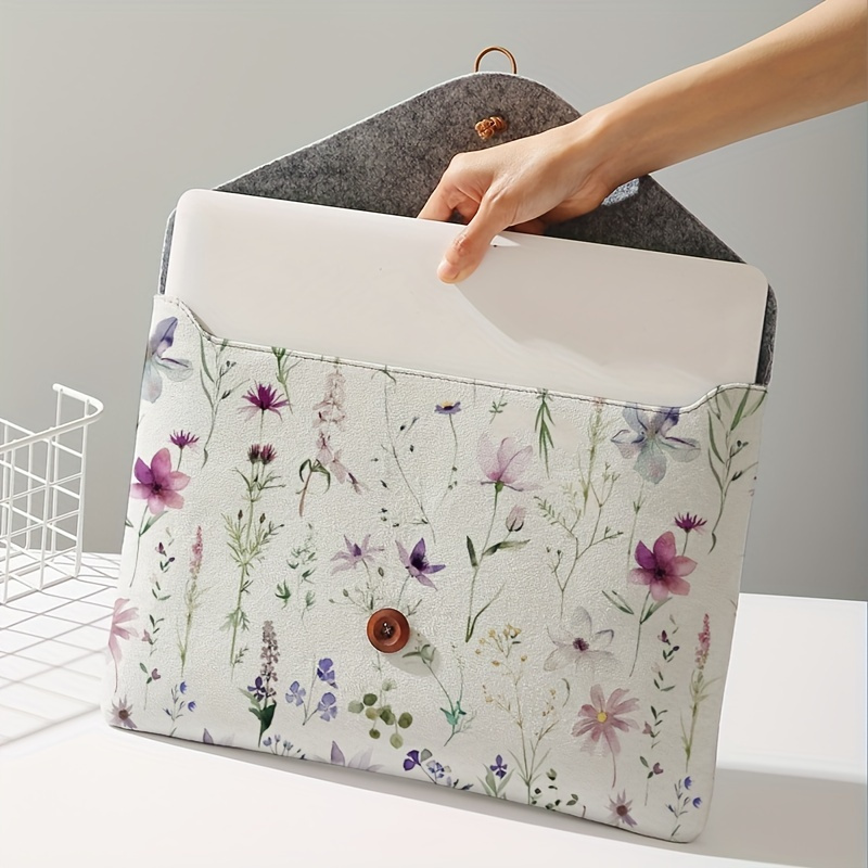 

Floral Printed Polyester Laptop Sleeve – Basic Style Notebook Cover With Buckle Closure For Office & Daily Commute, Unlined, Trendy Print Design, Fits Tablets And Laptops