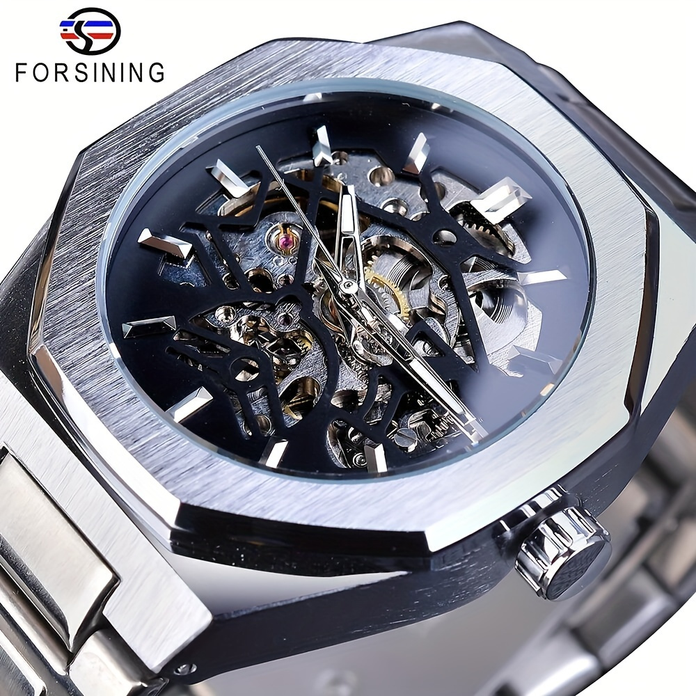 

Forsining Fashion Steampunk Luxury Black Dial Mens Automatic Mechanical Watch Waterproof Skeleton Design Relogio Wristwatches