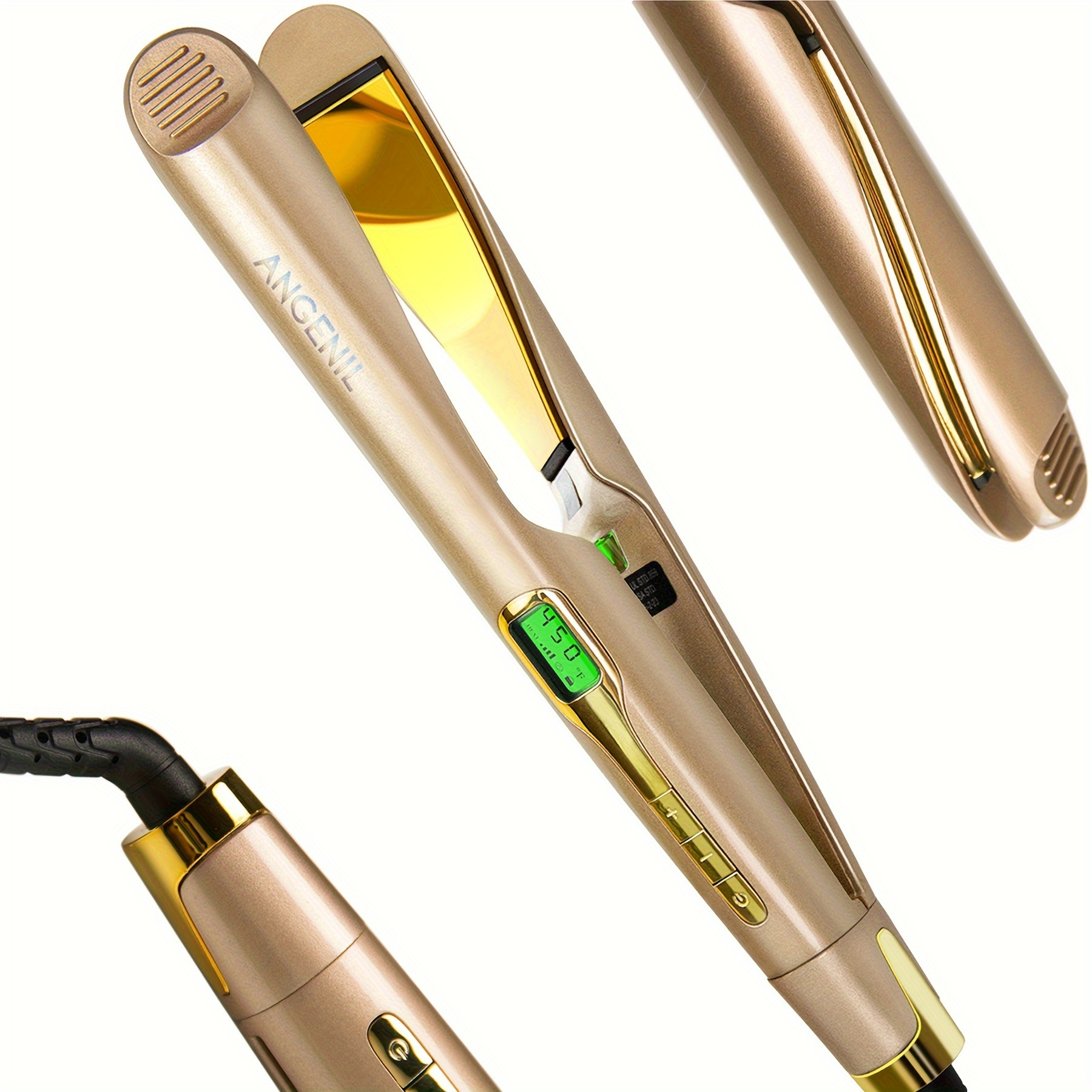 

Angenil Golden Straightener & Curler - 1 Inch Dual-use , Ceramic , Adjustable Temperature, Fast Heating, Ideal For All Hair Types, Us Plug