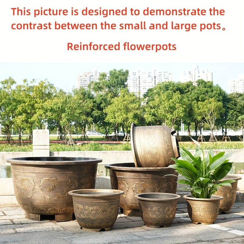 

2pcs, 20 Inches Resin Flower Pots With Drainage Holes Painted With Thick And Durable European Flower Antique Bronze Color Flower Pots