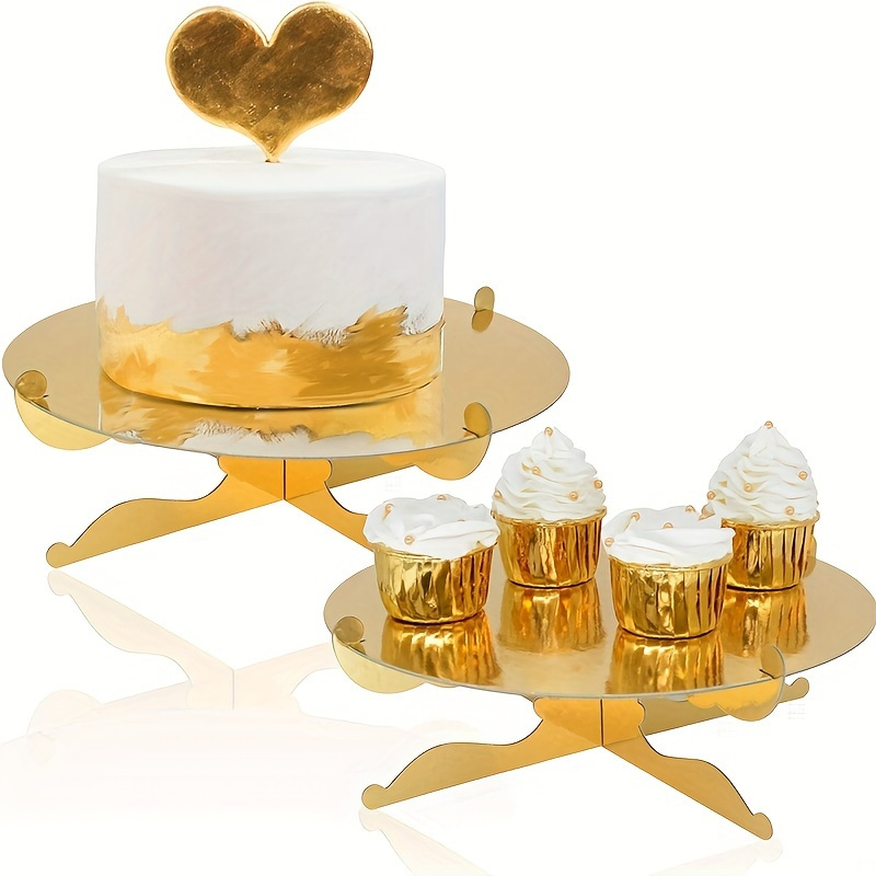 

1pc, Circular Cupcake Stand Made Of Golden-colored Cardboard, Designed To Hold Desserts. It Can Be Reused And Is Suitable For Displaying Mini Cakes For Birthday, Wedding, And New Year Decorations.