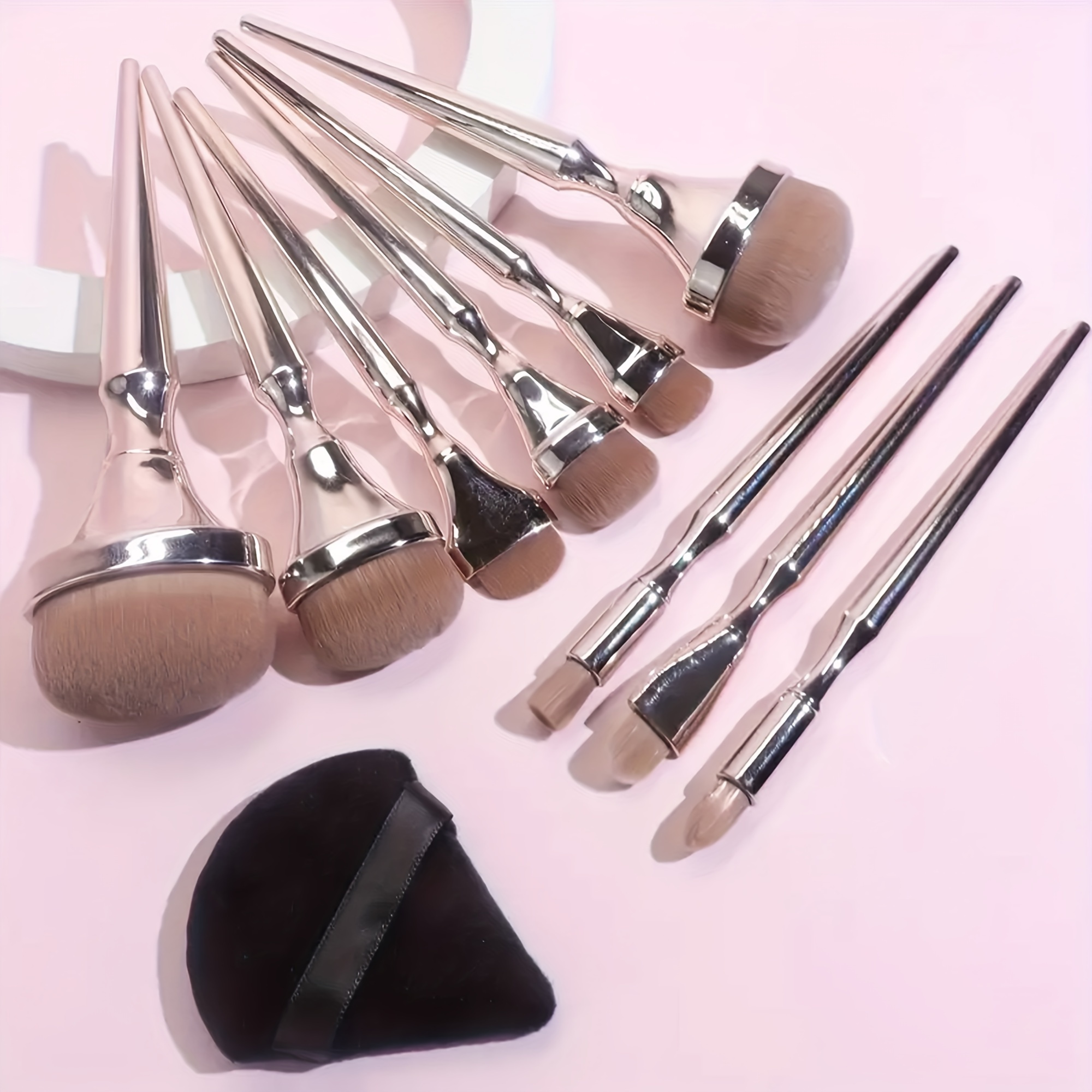 

9pcs Professional Makeup Brush Set For Women - Oval Brushes With Nylon Bristles, Abs Plastic Handle, -free, Includes Foundation, Blush, Powder Brushes, Portable Kit With Electricplated Handle