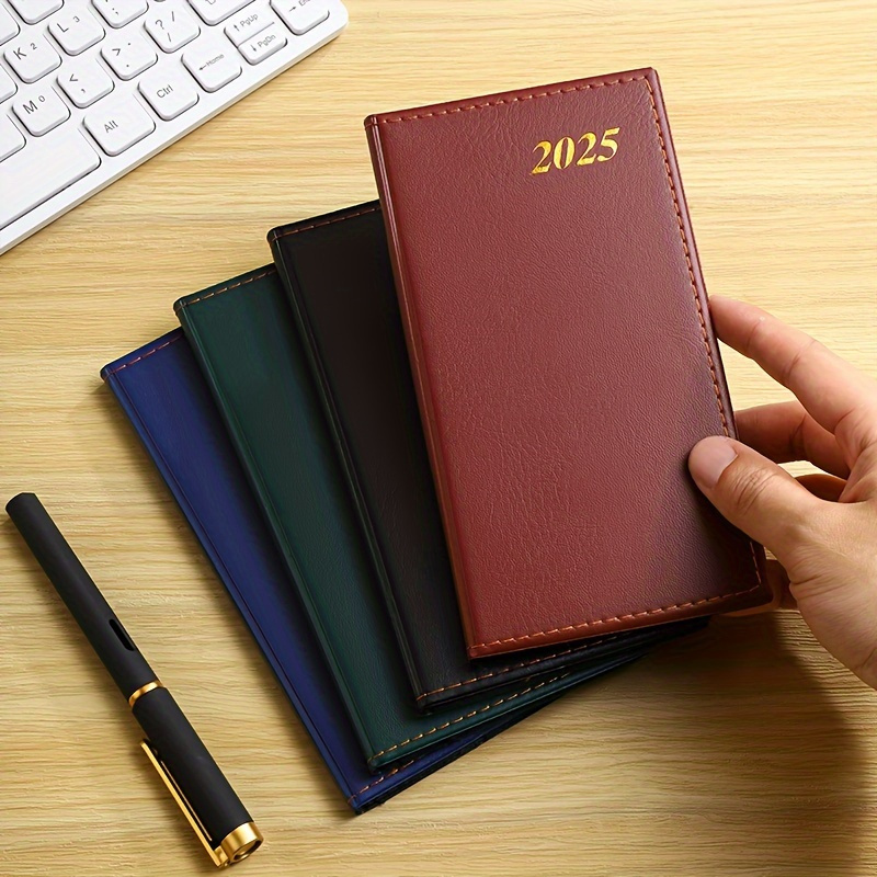 

2024 A6 Faux Leather Daily Planner - English Calendar Notebook With Monthly Index, Portable Pocket-sized Office Organizer