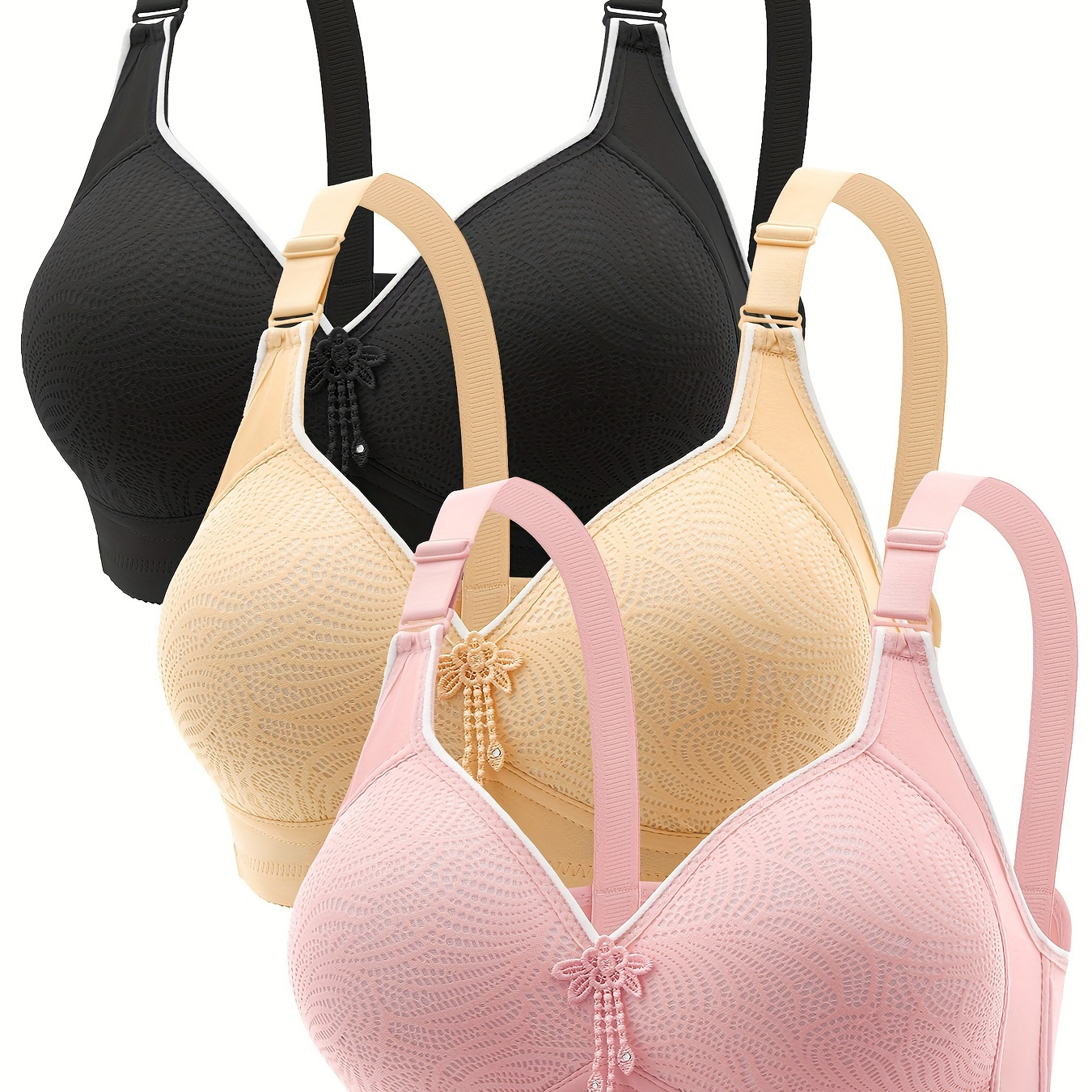 

3pcs Solid Tassel Decor Wireless Cami Bra, Sexy Comfy Push Up Bra, Women's Lingerie & Underwear