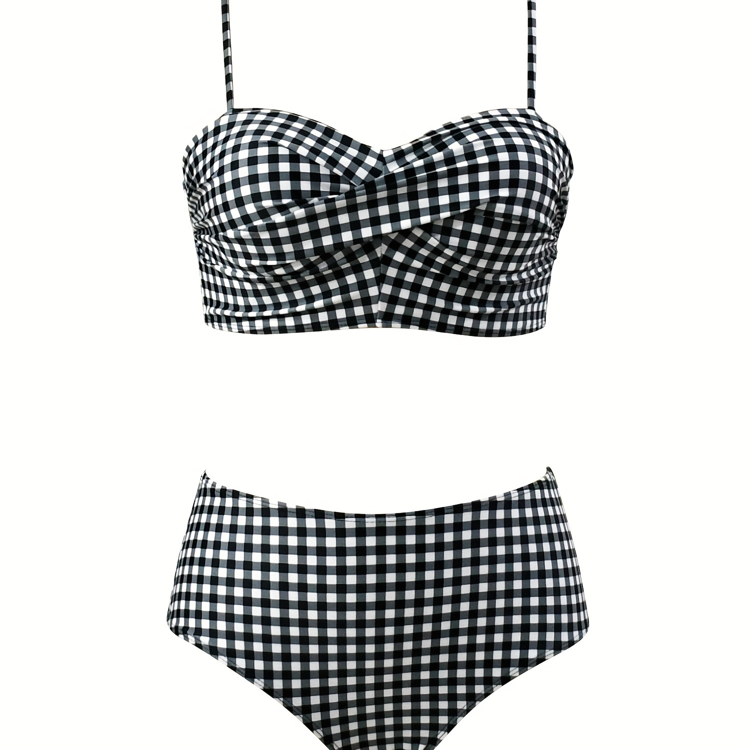 

Plaid Print Spaghetti Straps Bikini Sets, V Neck High Waist High Cut 2 Pieces Swimsuit, Women's Swimwear & Clothing