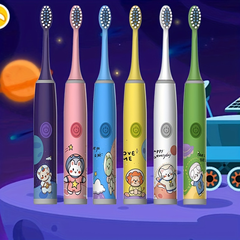 

Cartoon Space Series Electric Toothbrush With 5 Brush Heads, Battery Powered, Soft Bristle, 2-minute Timer, Deep Clean, Cavity Protection, Ideal Birthday Gift