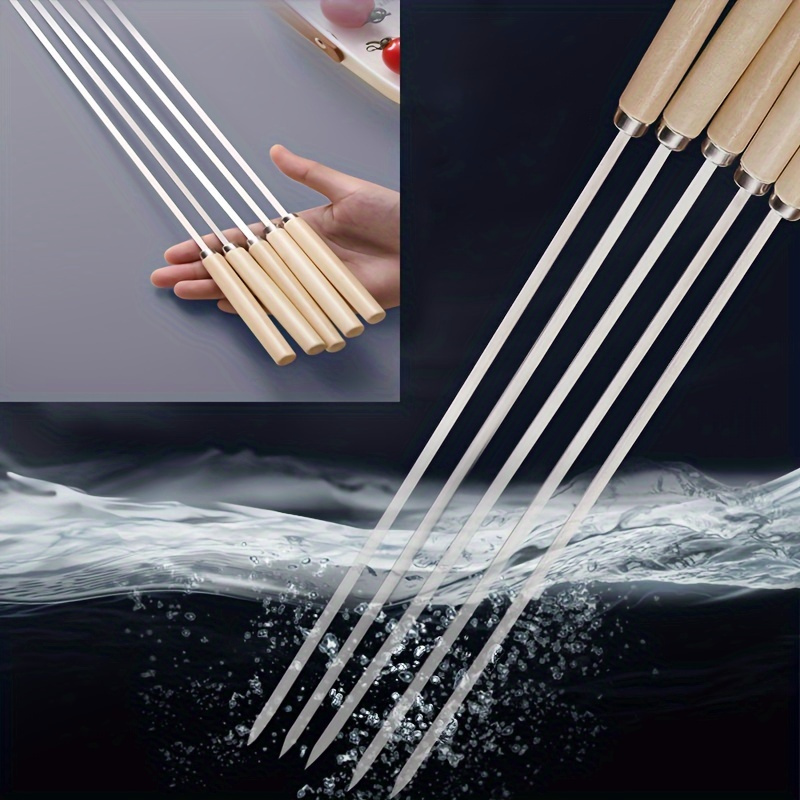 

20pcs, Barbecue Skewers, Stainless Steel Skewers For Bbq, Multifunctional Metal Bbq Skewers With Wooden Handle, Grilling Stainless Steel Skewers, Bbq Needle Sticks, Outdoor Cooking, Bbq Supplies