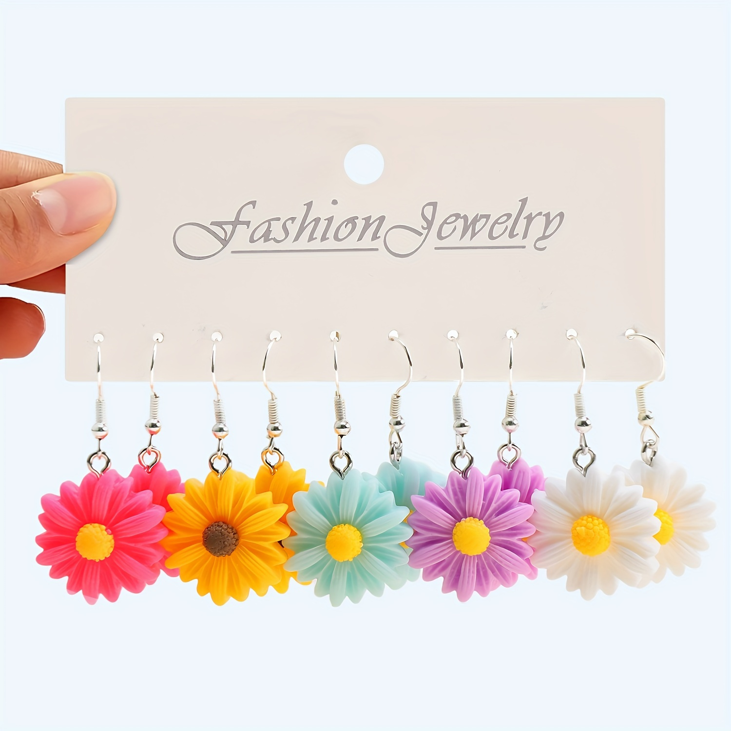 

5 Pairs Elegant Cute Daisy Flower Pendant Earrings, Natural Stone, Non-feather, Daily & Gift Occasion, Valentine's Day Holiday Theme, All Suitable