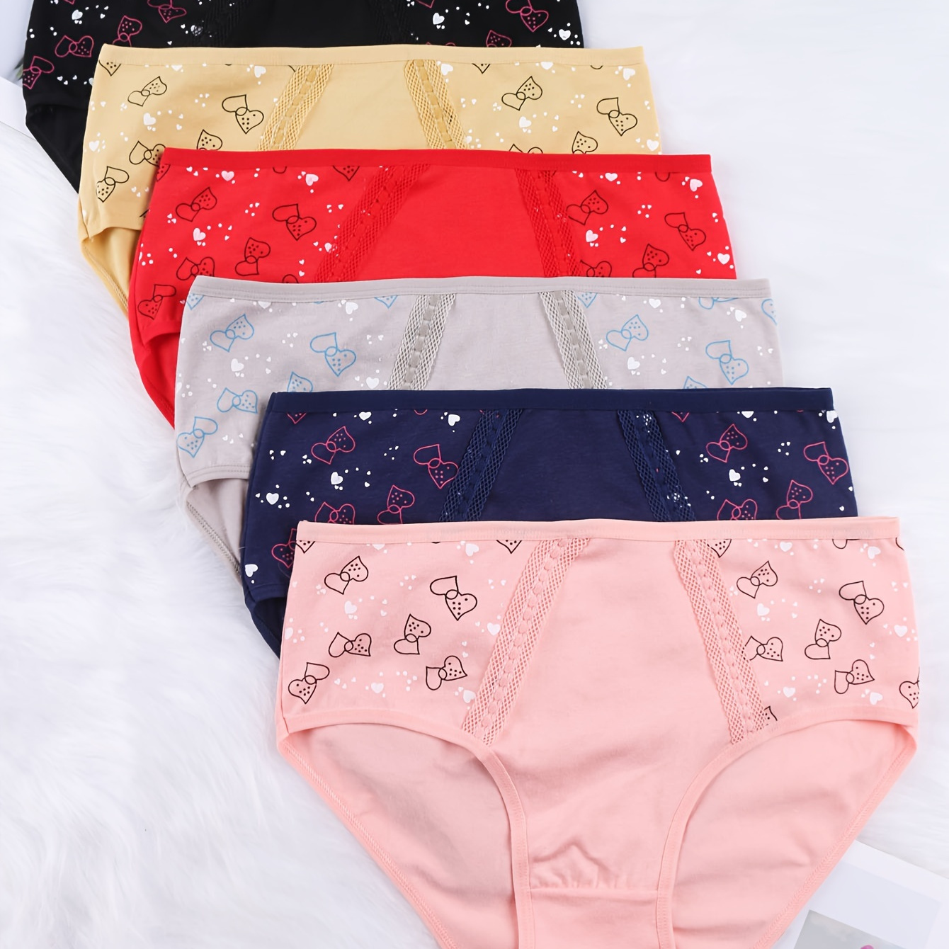 

6pcs High Waist Print Briefs, Comfy & Breathable Stretchy Intimates Panties, Women's Lingerie & Underwear