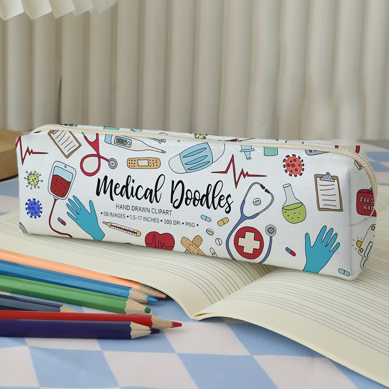 

1pc, Medical Supplies Pattern Printed Large Capacity Pencil Case Pencil Case Pencil Case, Large Capacity Pencil Case Stationery Storage Cosmetic Storage Bag Fashionable Pencil Case