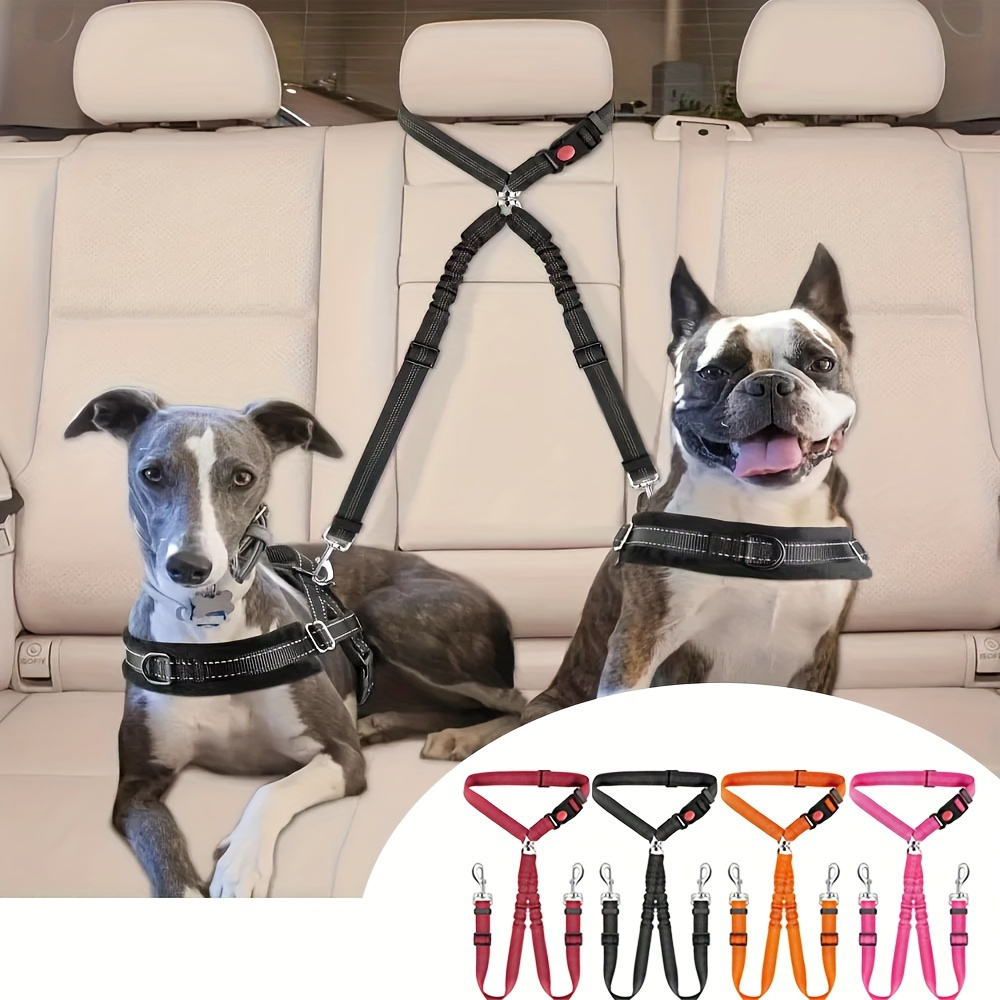 

Double-headed Dog Safety Belt Pet Car Headrest Restraint Device Safety Belt Adjustable Tension Split-type Connection Safety Belt Suitable For 2 Dogs When Traveling