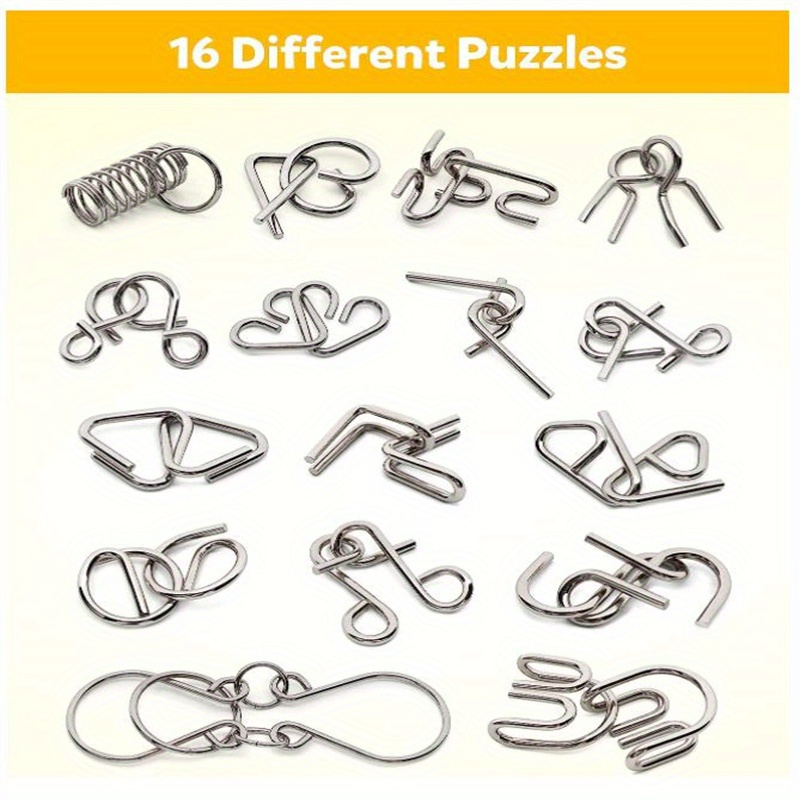 

Metal Wire Puzzle Set, Set Of 16, Brain Test, Iron Links Unlock Interlocking Game Chinese Ring Magic Toys, Party Toys Challenge For Adults Christmas Halloween Thanksgiving Gift