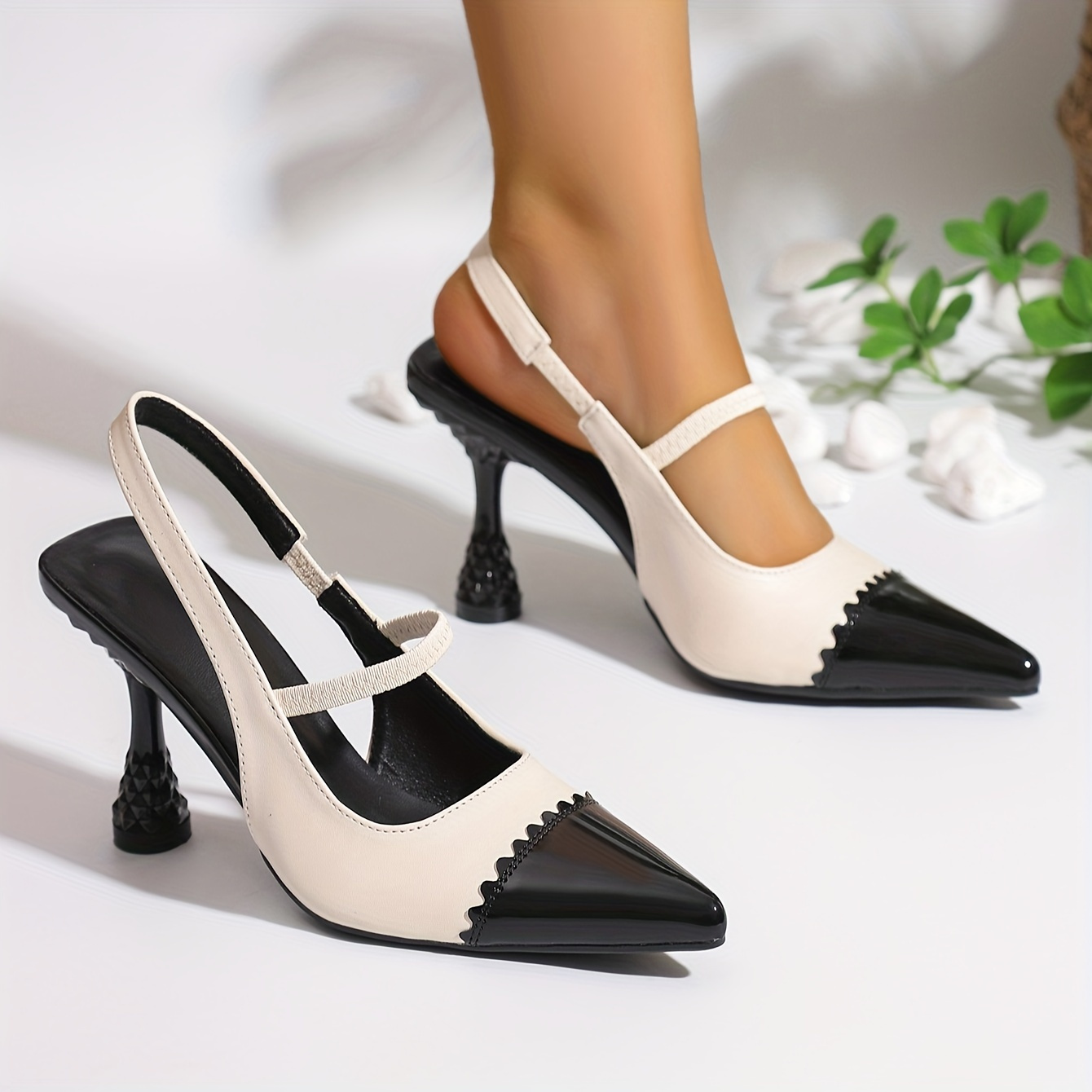 

High Heeled Sandals For Women, Adjustable Strap, Classic Black And White Combination, Breathable Tpu Outsole, Soft Artificial Leather Insole