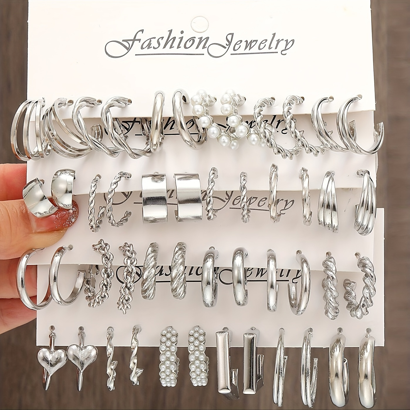 

24 Pairs Set Of Tiny Hoop Earrings Zinc Alloy Jewelry With Imitation Pearl Twisted Design Vintage Simple Style Geometric Female Earrings Set