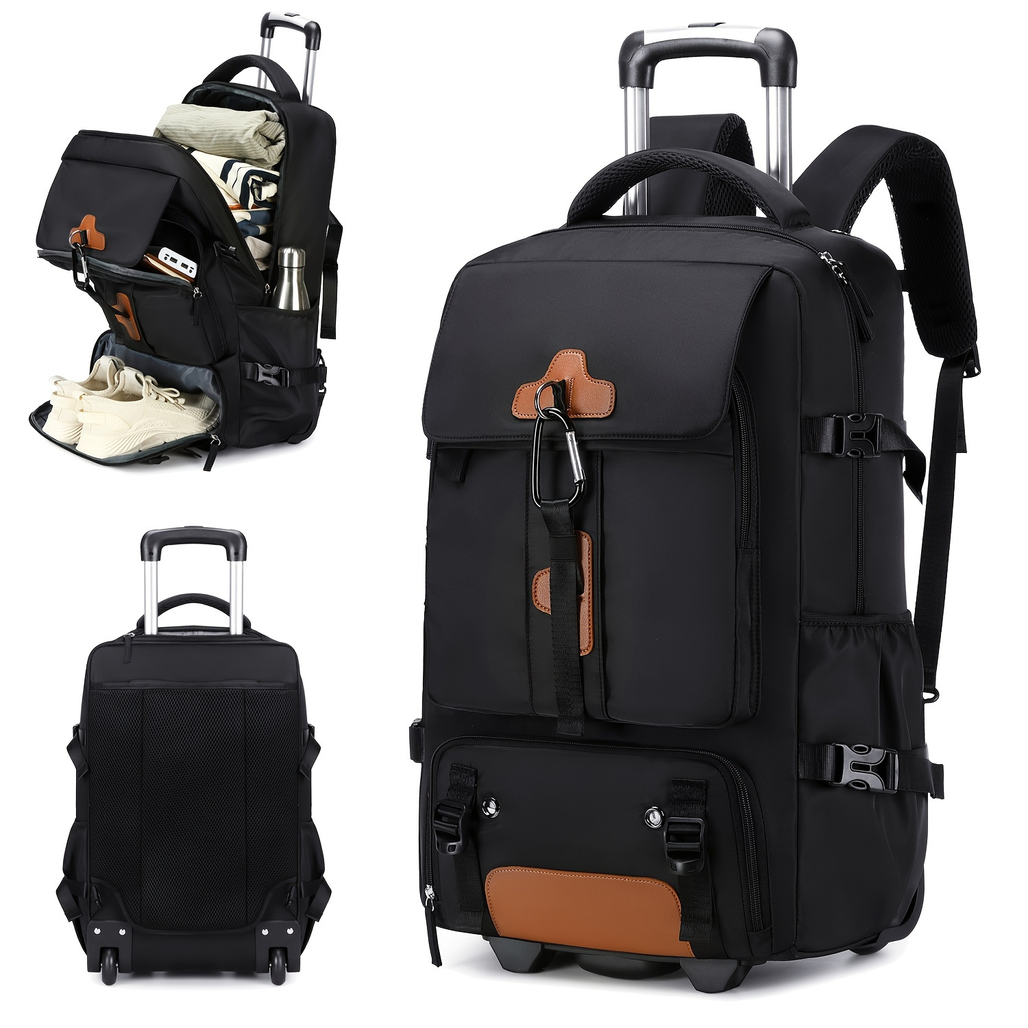 

Travel Rolling Backpack, Business Wheeled Laptop Backpack For 17 Inch Laptop, Rolling Computer Backpack For Men And Women With Shoe Compartment, Luggage Computer School Bag