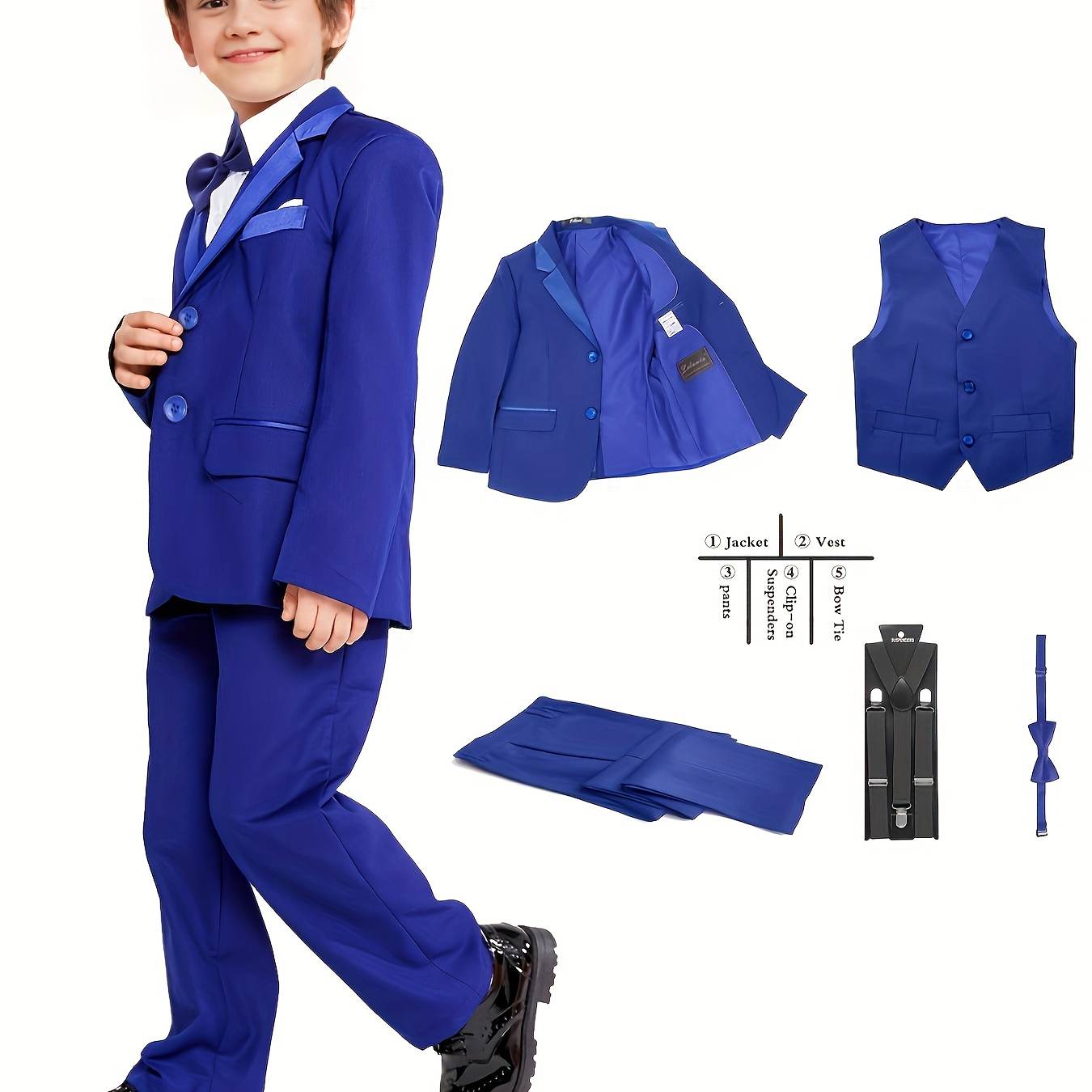 lontakids 4Pcs Kids Boys Formal Wear (Jacket+Pants+Shirt+Tie