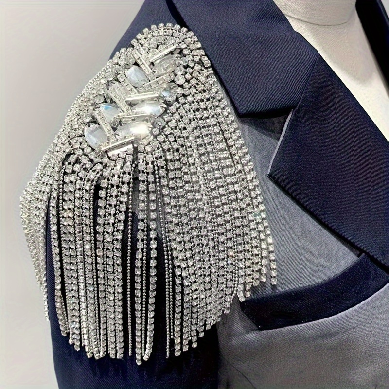 

Fashionable Shoulder And Arm Patches With Tassels, Clothing Accessories With Embedded Rhinestones For Suits