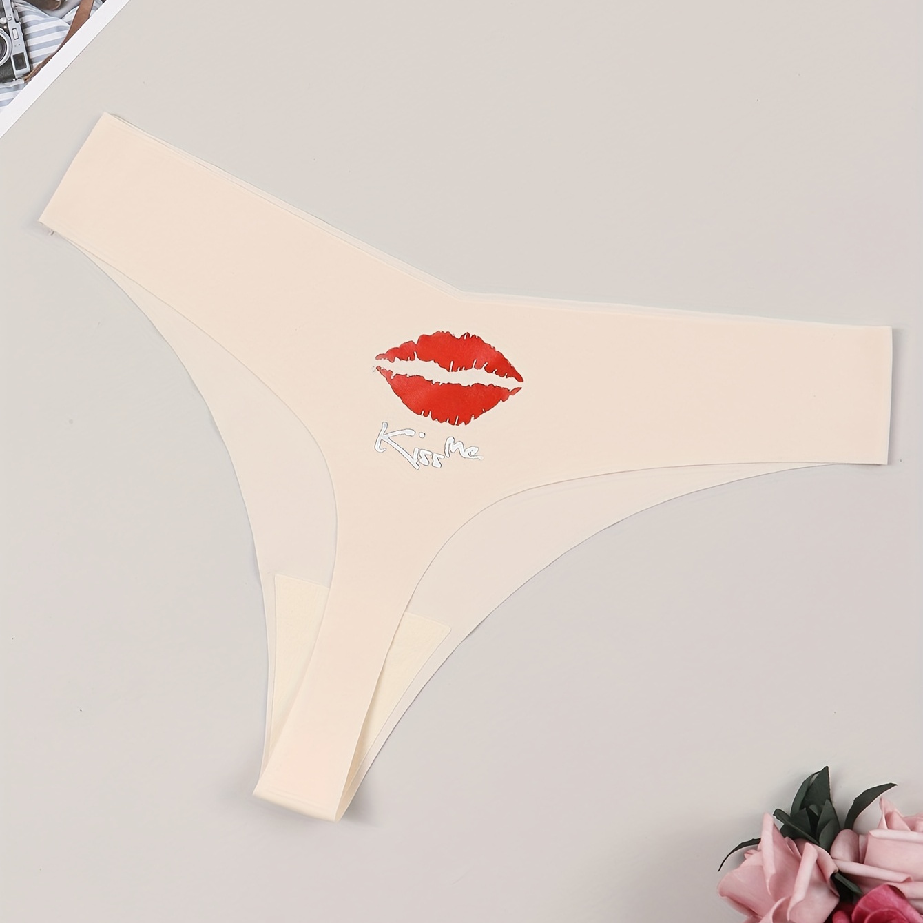 Lips Pattern Thongs Soft Comfy Stretchy Intimates Panties - Temu