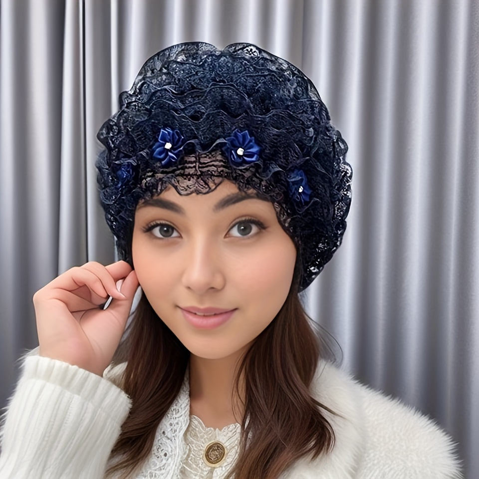 

Personalized Layered Gauze Turban Hat Solid Color Retro Lace Hat Elastic Breathable Chemo Hat For Women