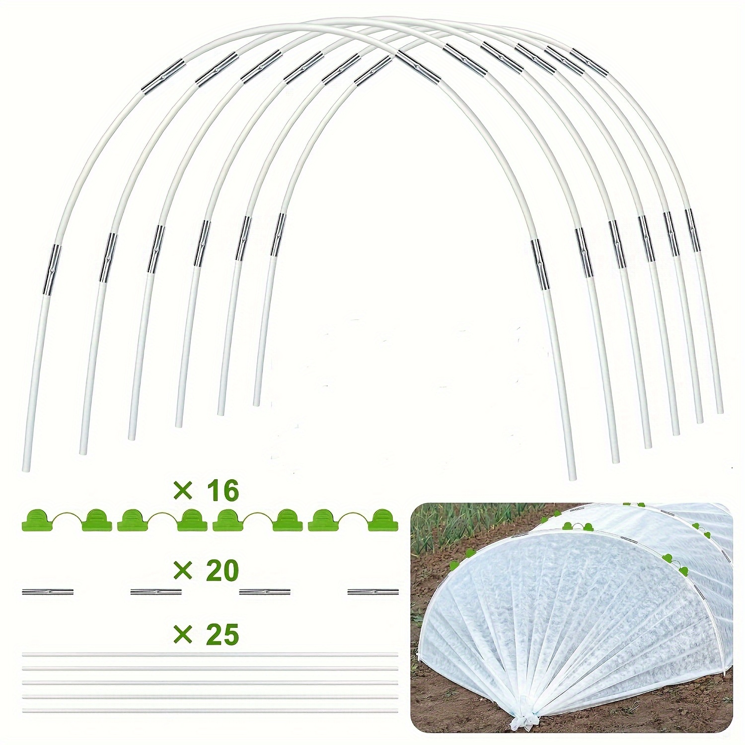 

61pcs, Used For Diy Greenhouse Clamps For Planting Tunnels 43 Inches Or Wider, Rust-proof Fiberglass Support Clamps For Garden Fabrics, Diy Plant Support Garden Stakes, Gardening Supplies