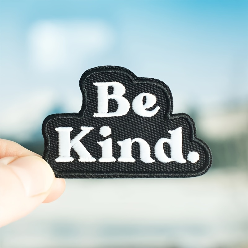 

2-pack "be Kind" Embroidered Iron-on Patch, Black And White Lettering Appliqué For Clothing And Accessories