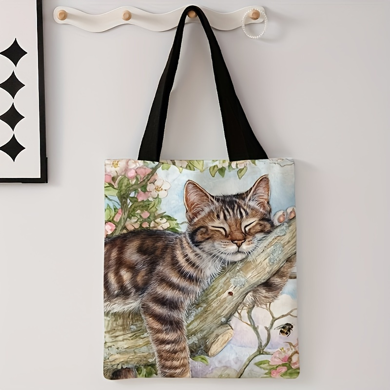 

Brown Sleeping Cat Pattern Printed Casual Tote Bag, Reusable Multi-functional Fashionable Shopping Canvas Backpack, Prefect For Men's And Women's Outdoor Activities & Commute & Sport